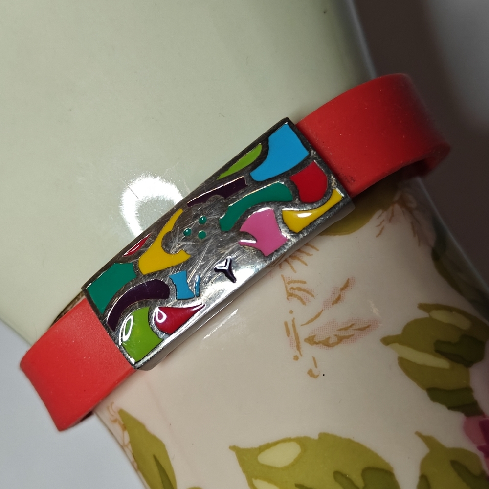 Rare Tous Sterling Silver Colorful Enamel Bear And Silicone Bracelet